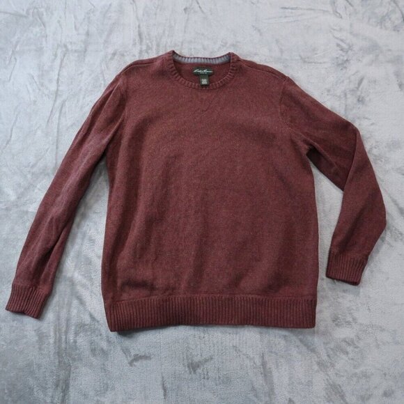Eddie Bauer Sweater Mens Red Extra Large Knit Cardigan Crewneck Pullover Cotton - Picture 1 of 13